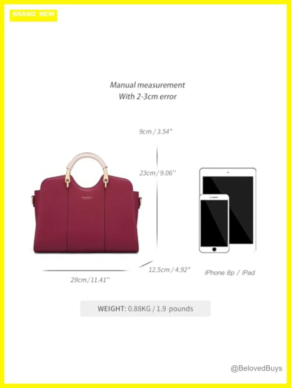 Genuine Leather Satchel Tote Handbag with Top Handle and Crossbody Strap